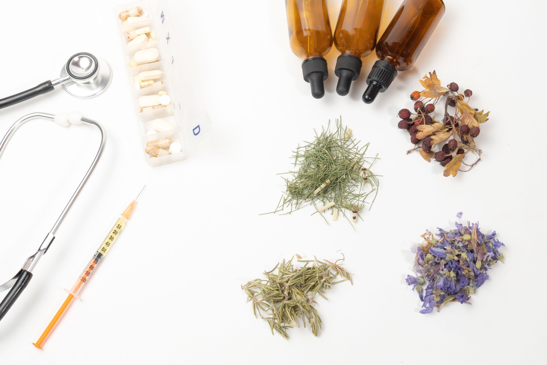 medical supplies along with bunches of traditional medicinal plants